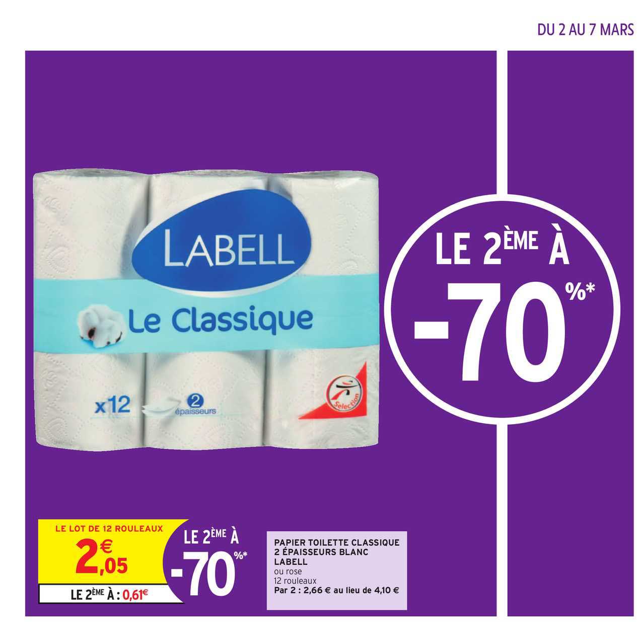 papier toilette classique 2 épaisseurs blanc labell