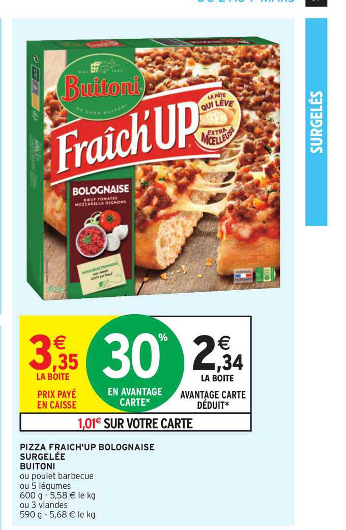 pizza fraîch'up bolognaise surgelée buitoni