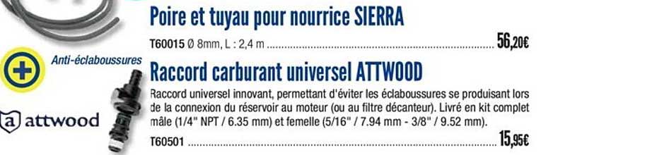 poire et tuyau pour nourrice sierra raccord carburant universel attwood