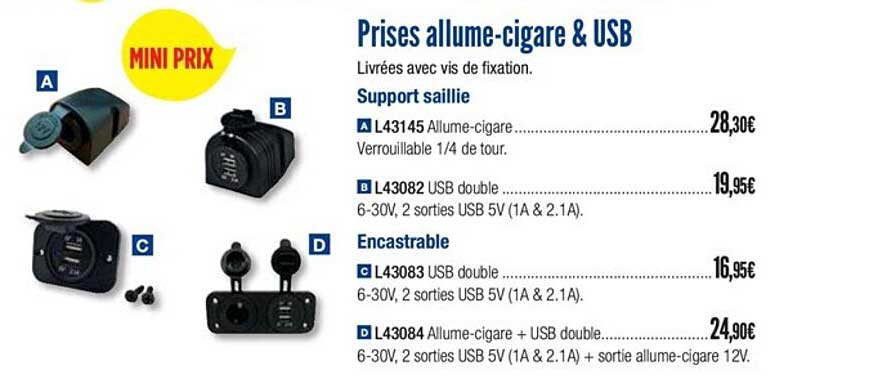 prises allume cigare & usb
