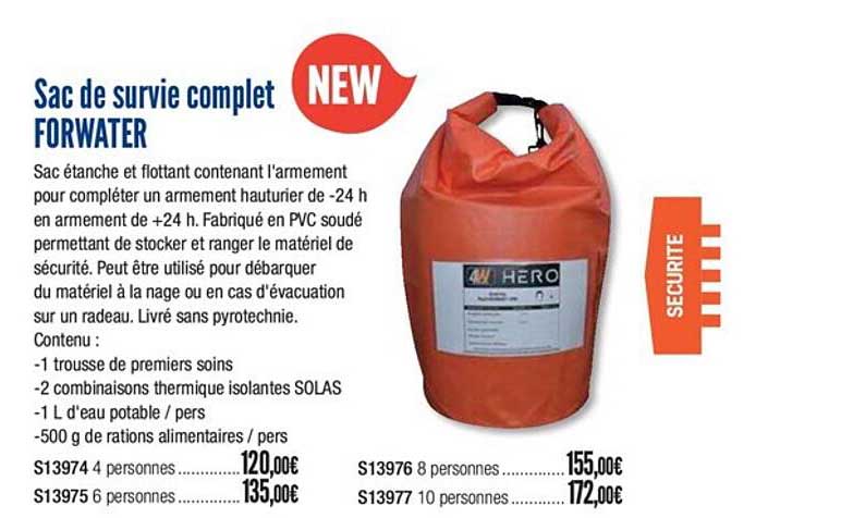 sac de survie complet forwater