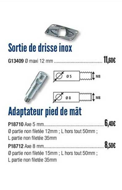sortie de drisse inox adaptateur pied de mât