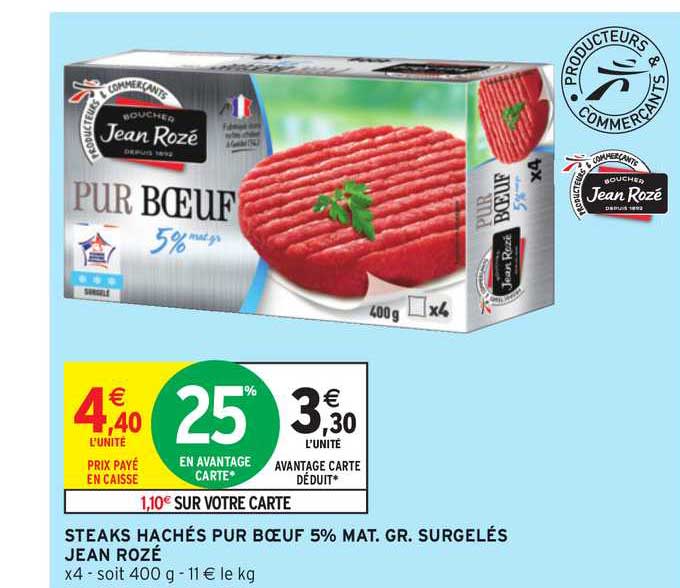 steaks hachés pur bœuf 5% mat. gr. surgelés jean rozé