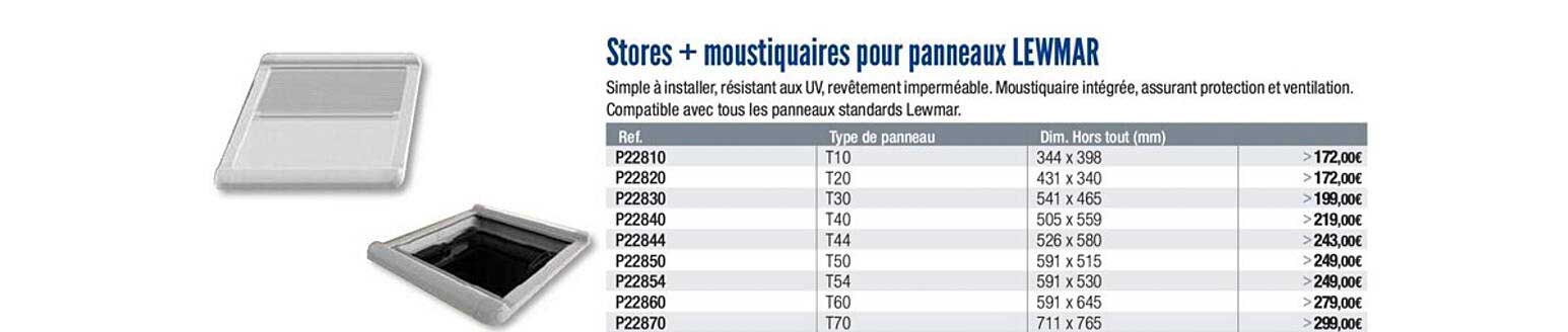 stores + moustiquaires pour panneaux lewmar