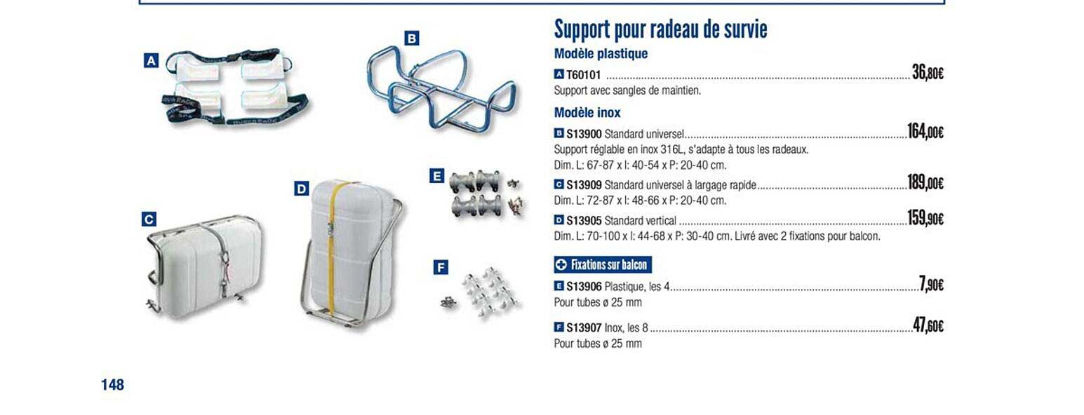 support pour radeau de survie