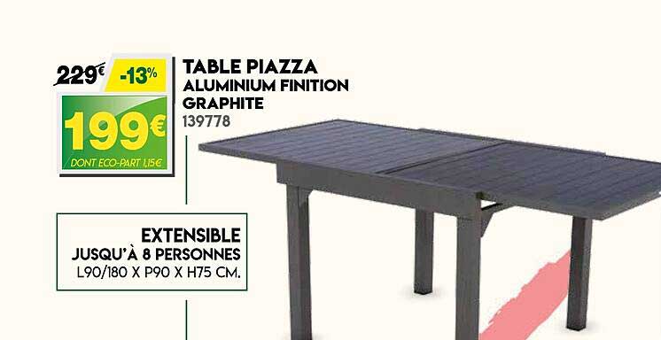 table piazza aluminium finition graphite