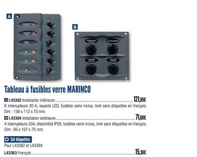 tableau à fusibles verre marinco