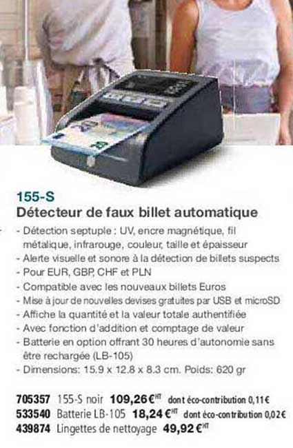 155-s détecteur de faux billet automatique