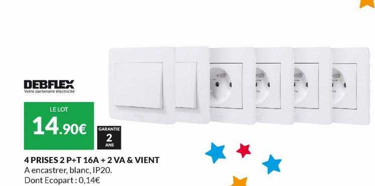 4 prises 2 p+t 16a + 2 va & vient debflex