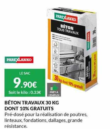 béton travaux 30 kg dont 10% gratuits farexlanko