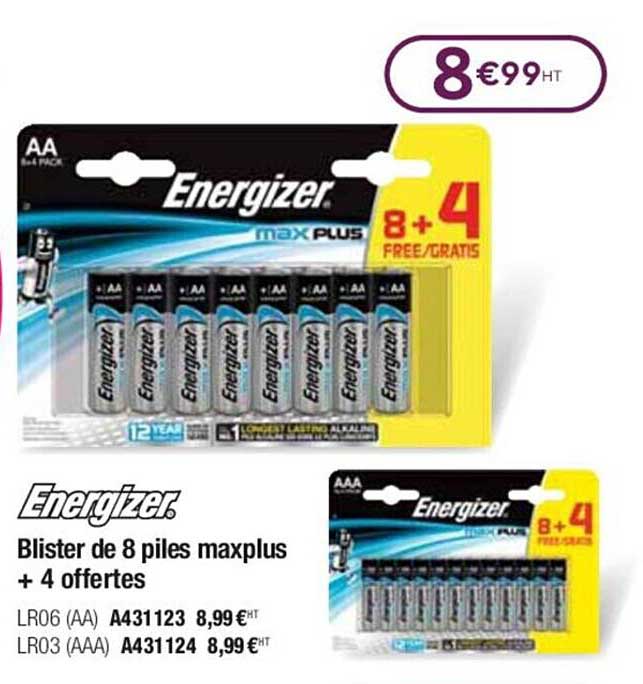 blister de 8 piles maxplus + 4 offertes energizer