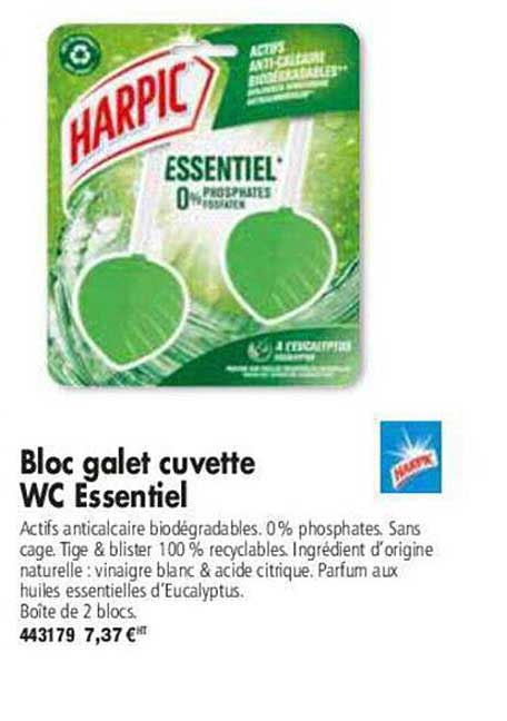 bloc galet cuvette wc essentiel harpic