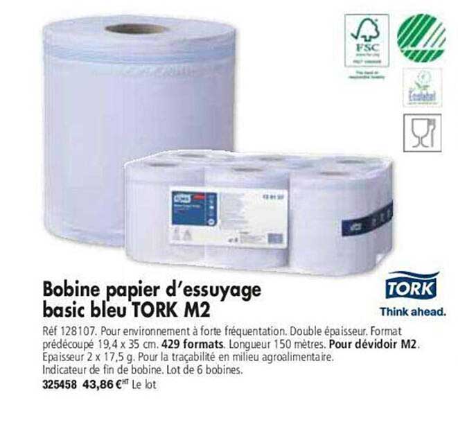 bobine papier d'essuyage basic bleu tork m2