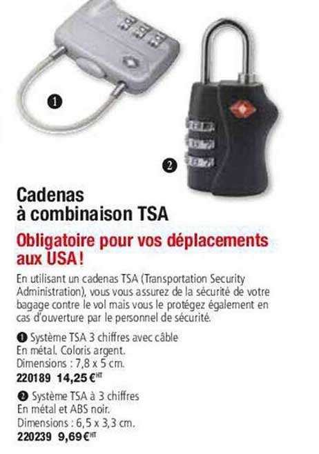 cadenas à combinaison tsa