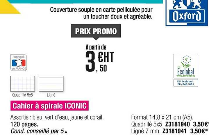 cahier à spirale iconic oxford