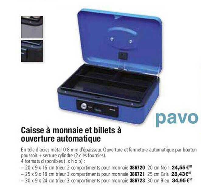 caisse à monnaie et billets à ouverture automatique pavo