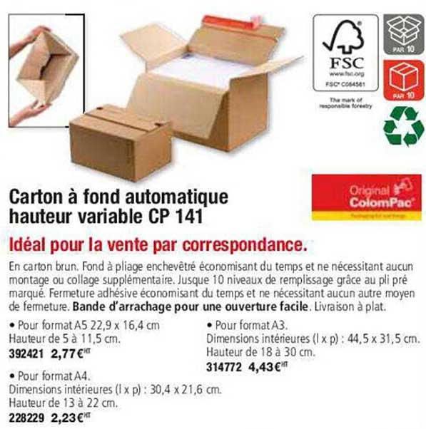 carton à fond automatique hauteur variable cp 141