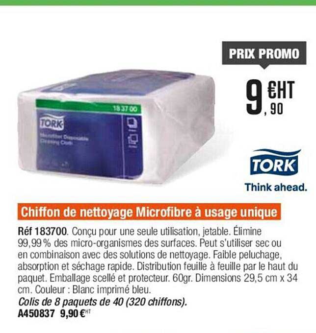 chiffon de nettoyage microfibre à usage unique tork