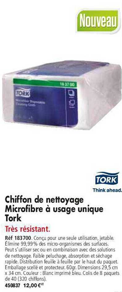 chiffon de nettoyage microfibre à usage unique tork
