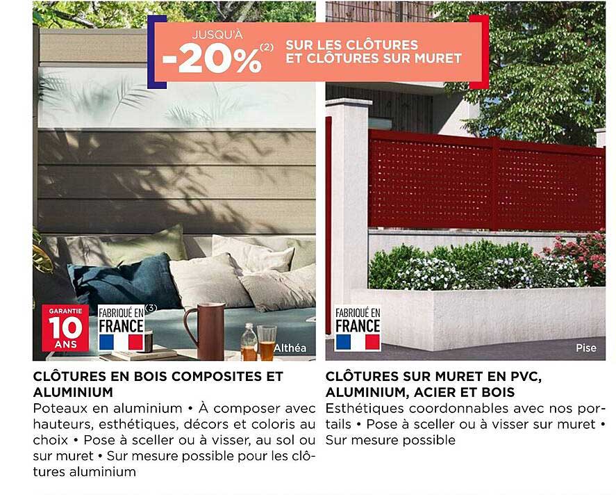 clôtures en bois composites et aluminium, clôtures sur muret en pvc, aluminium, acier et bois