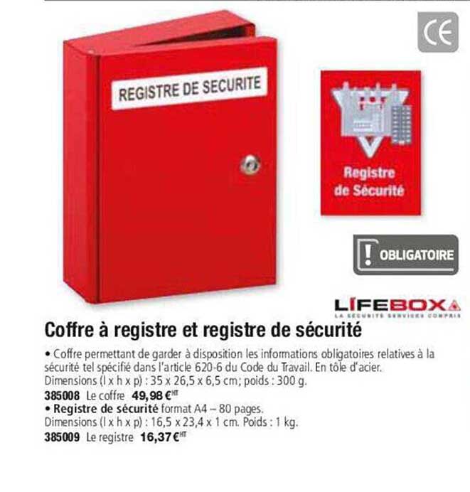 coffre à registre et registre de sécurité lifebox
