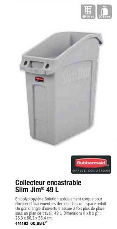 collecteur encastrable slim jim 49 l rubbermaid