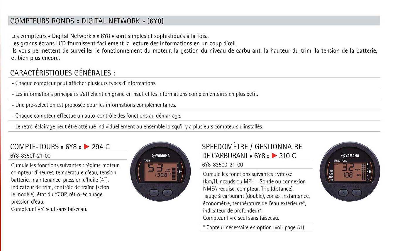 compteurs ronds «digital network» (6y8), compte-tours «6y8», speedomètre - gestionnaire de carburant «6y8»