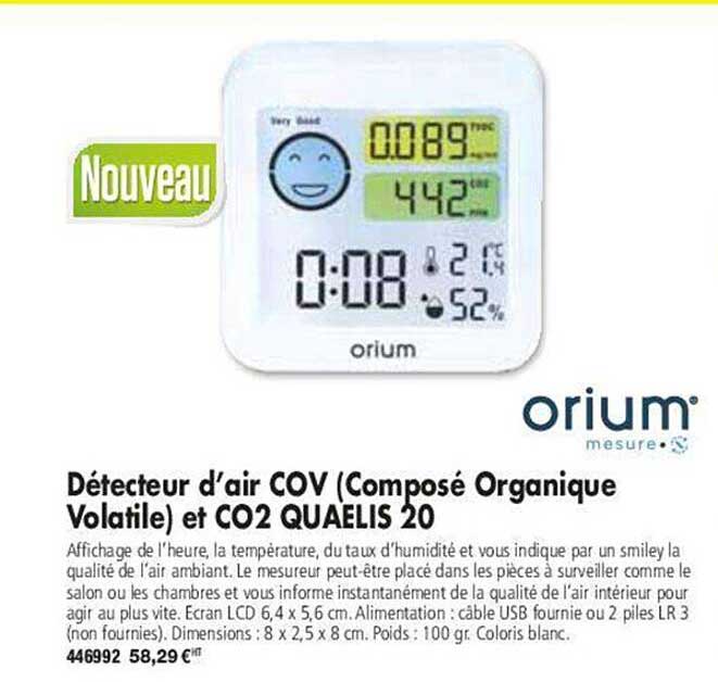 détecteur d'air cov (composé organique volatile) et co2 quaelis 20 orium