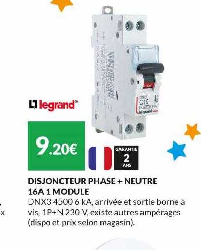 disjoncteur phase + neture 16a 1 module legrand