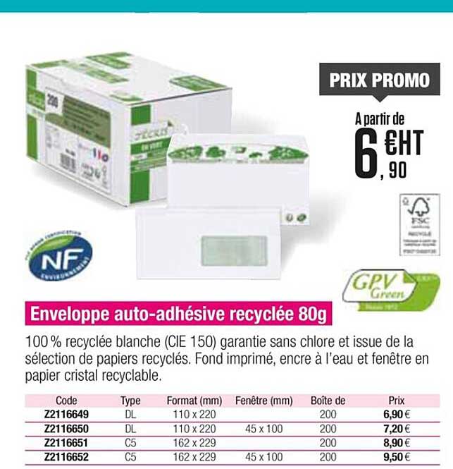 enveloppe auto-adhésive recyclée 80 g