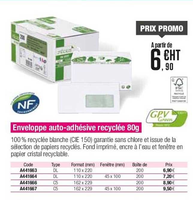 enveloppe auto-adhésive recyclée 80 g gpv green