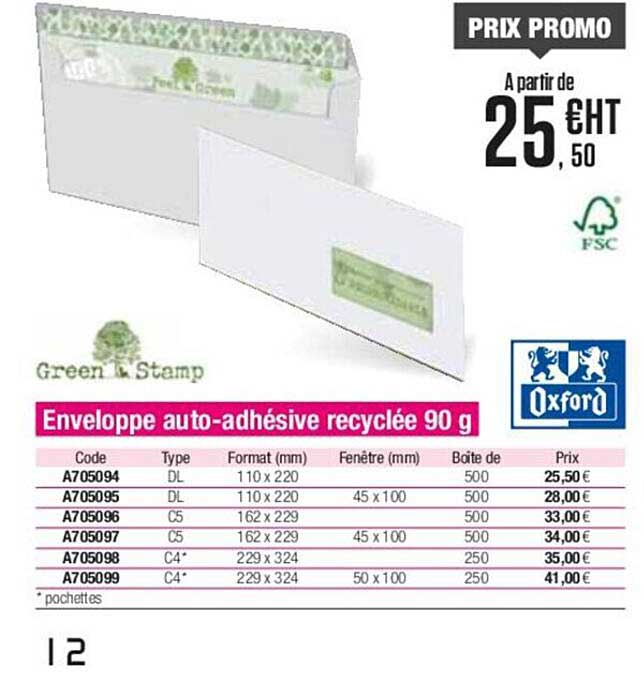 enveloppe auto-adhésive recyclée 90 g oxford