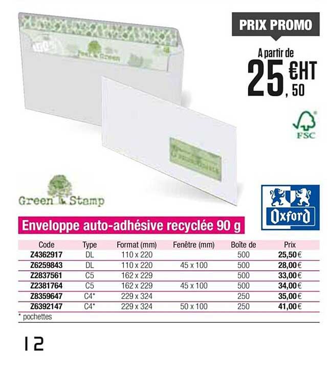 enveloppe auto-adhésive recyclée 90 g oxford