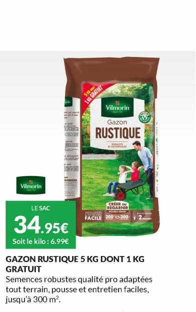 gazon rustique 5 kg dont 1 kg gratuit