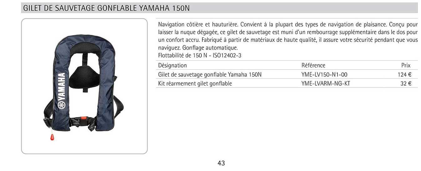 gilet de sauvetage gonflable yamaha 150n