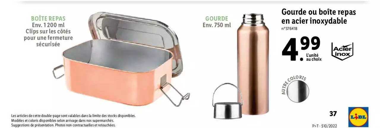 gourde ou boîte repas en acier inoxydable