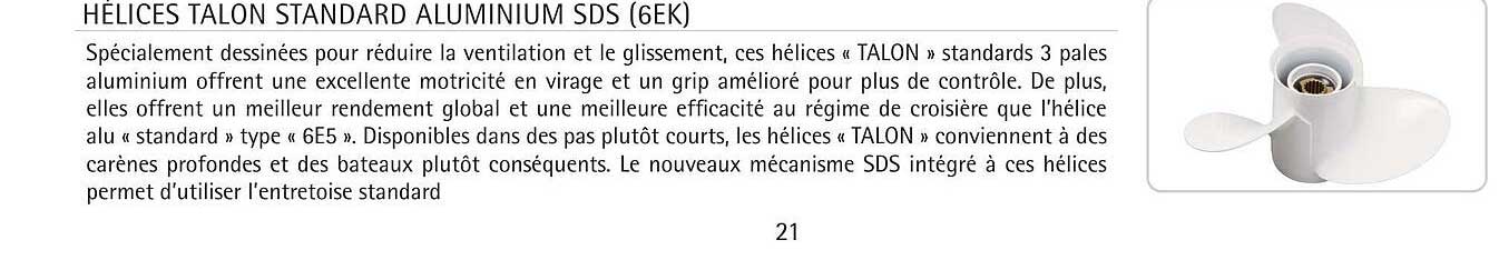 hélices talon standard aluminium sds (6ek)