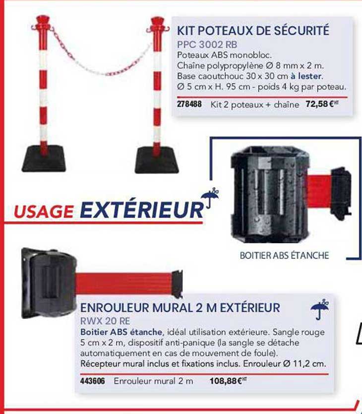 Kit Poteaux De Sécurité, Enrouleur Mural 2 M Extérieur