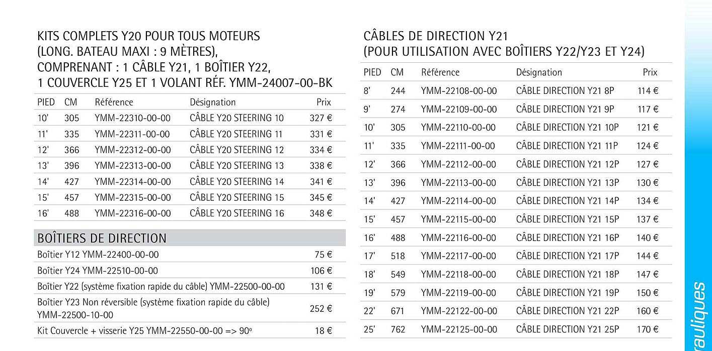 kits complets y20 pour tous moteurs, câbles de direction y21, boîtiers de direction