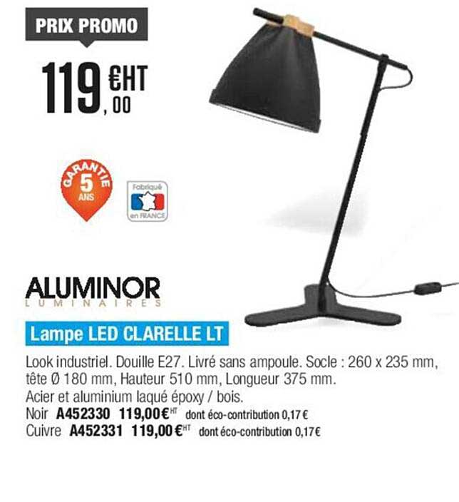 lampe led clarelle lt aluminor