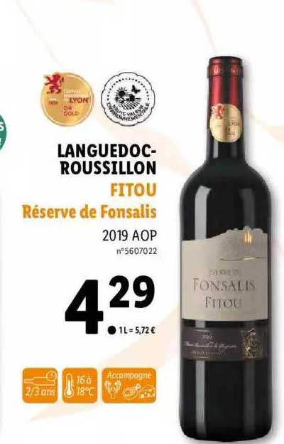 languedoc-roussillon fitou réserve de fonsalis 2019 aop