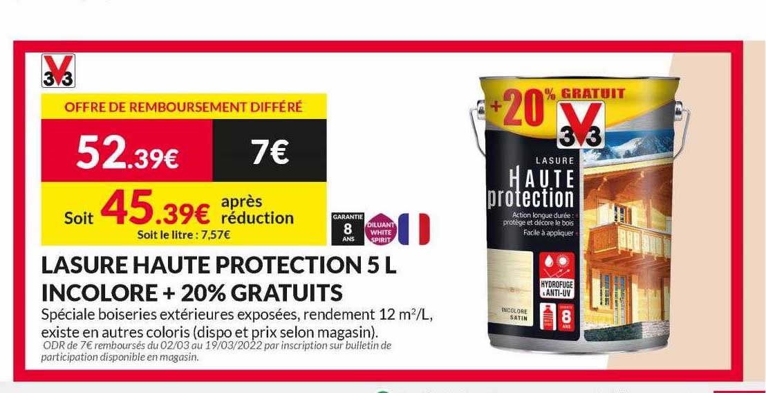 lasure haute protection 5 l incolore + 20% gratuits