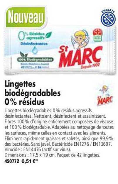 lingettes biodégradables 0% résidus st marc