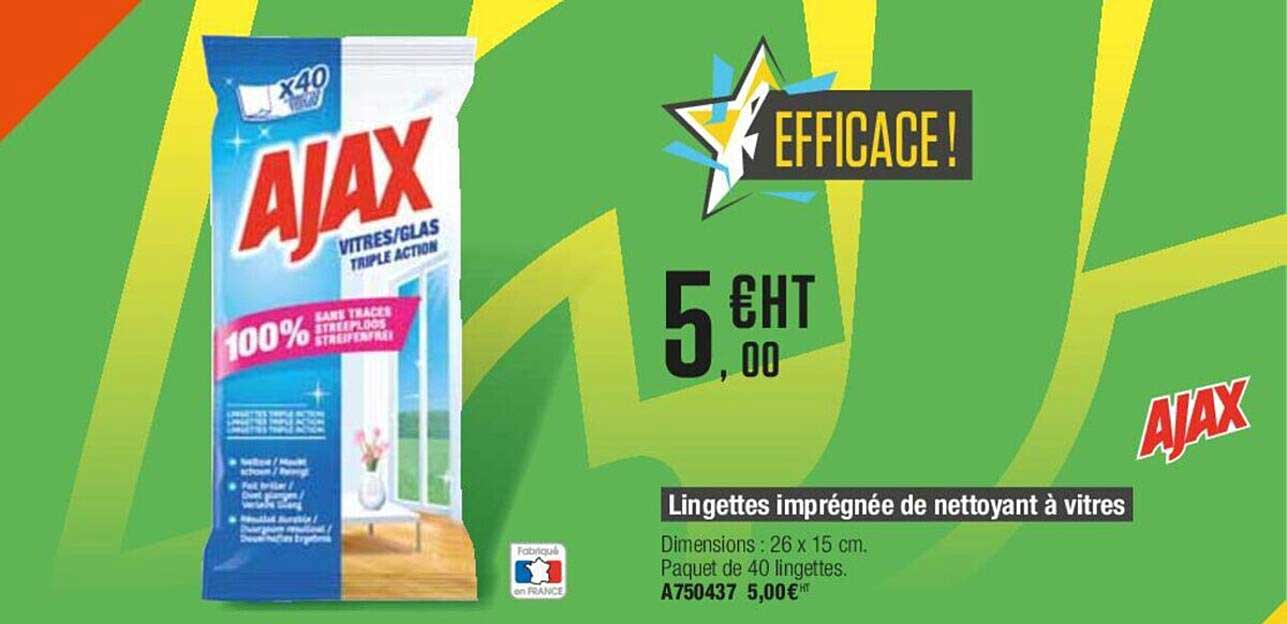 lingettes imprégnée de nettoyant à vitres ajax