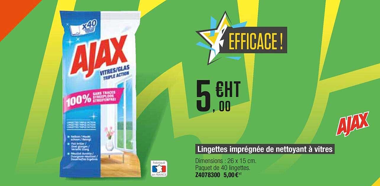 lingettes imprégnée de nettoyant à vitres ajax