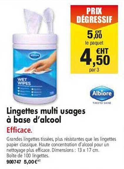 lingettes multi usages à base d'alcool