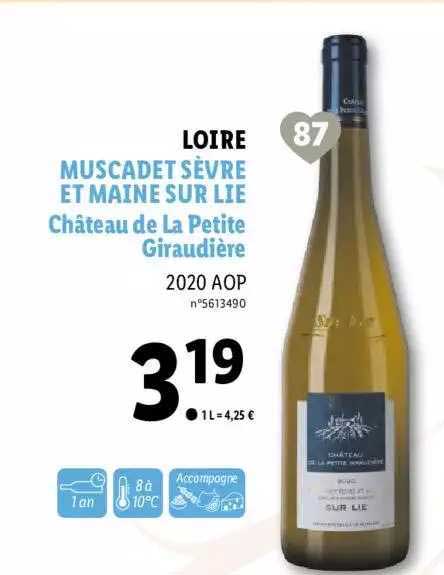 loire muscadet sèvre et maine sur lie château de la petite giraudière 2020 aop