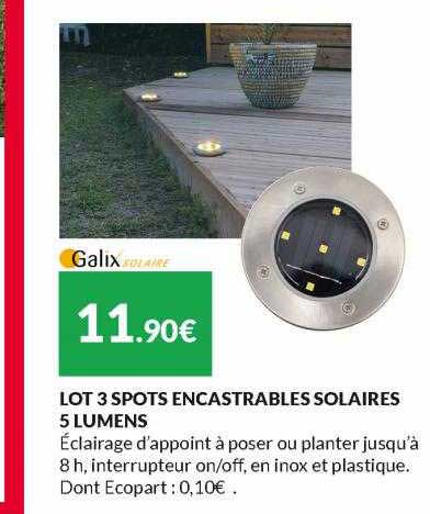 lot 3 spots encastrables solaires 5 lumens galix solaire