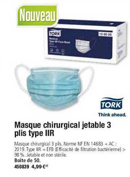 masque chirurgical jetable 3 plis type IIr tork