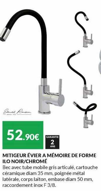Mitigeur évier à Mémoire De Forme Ilo Noir - Chromé